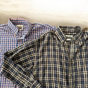 2- Wrangler Riata Men's Plaid Gingham Button Down Shirt Long Sleeve Cotton Large